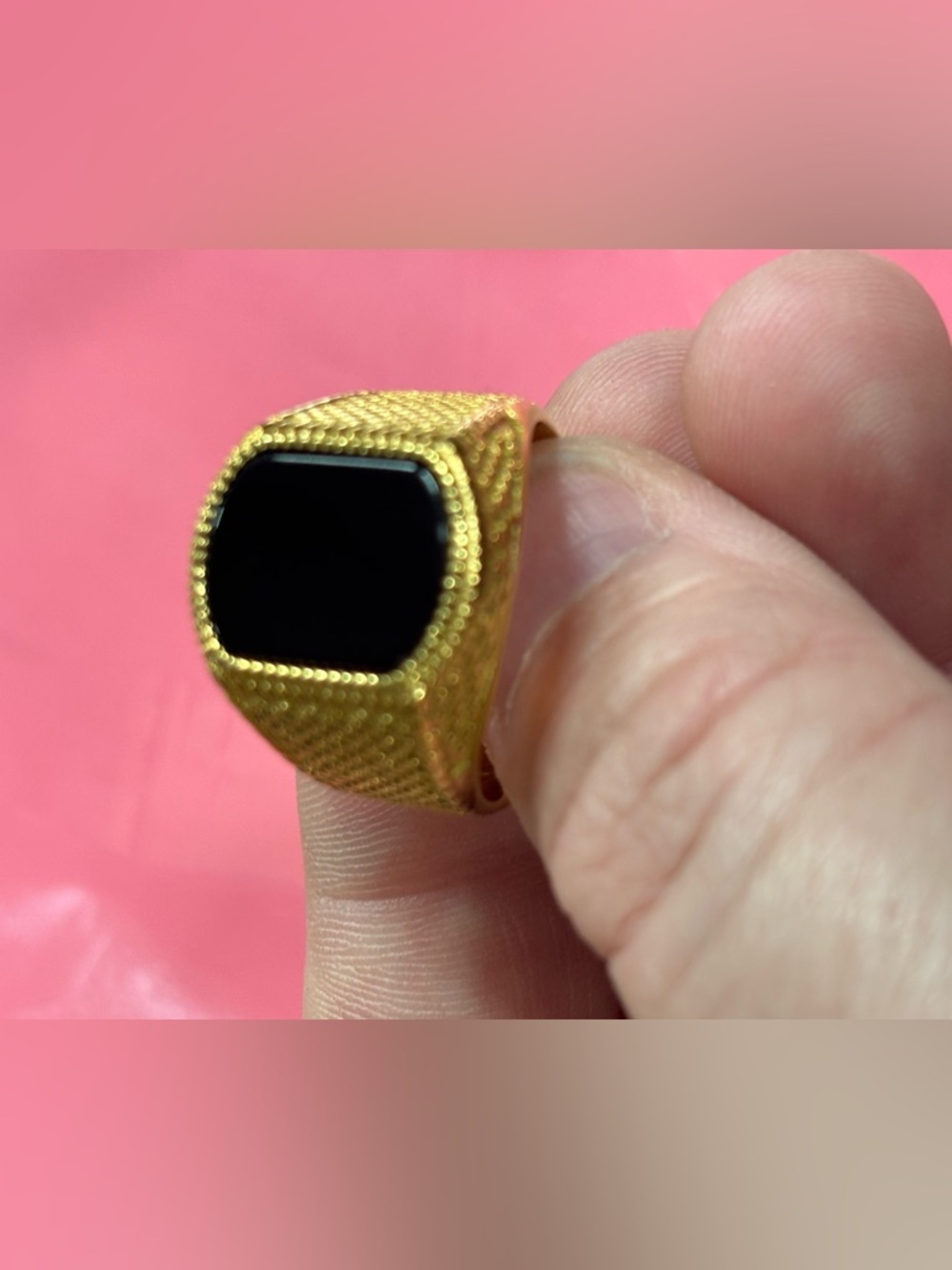 Gold-Tone Black Onyx Signet Ring for Men